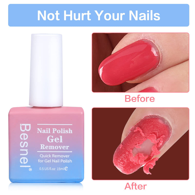 Gel Nail Polish Remover 5 Pack Professional Gel Polish Remover Non-Irritating Quick Easy,Nail Polish Gel Remover Tools Kit Nail File Cuticle Pusher Nail File Grit, No Need For Foil Soaking Or Wrapping 7 Piece Set