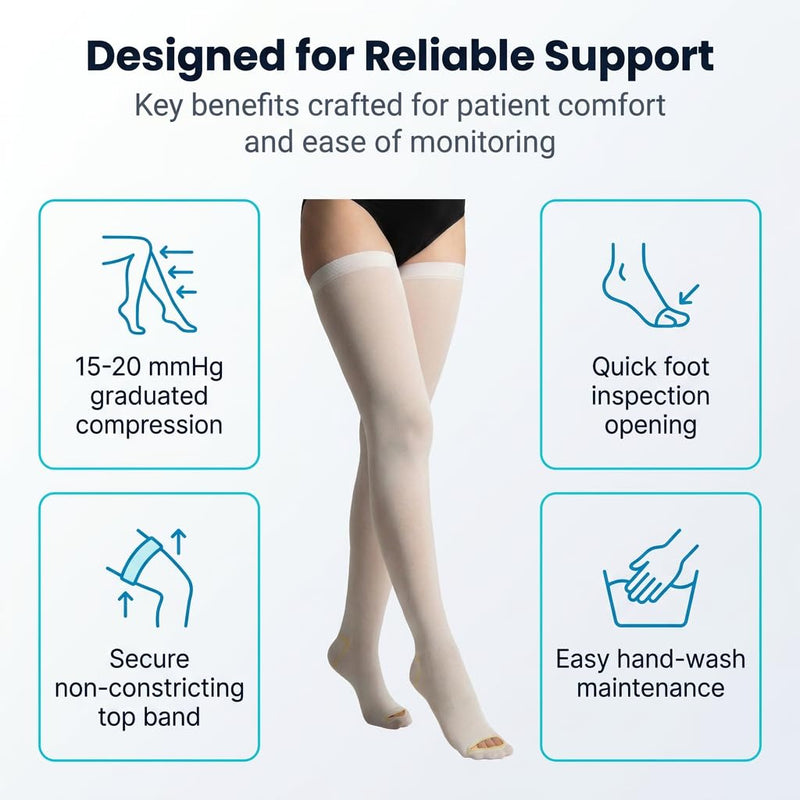 Anti Embolism Compression Stockings, Thigh High Unisex Ted Hose Socks 15-20 mmHg Moderate Level Large