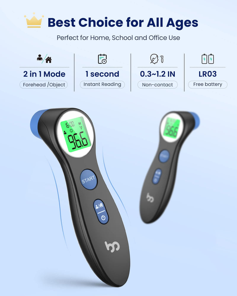 Forehead Thermometer for Adults and Kids, Digital Touchless Thermometer for Baby, Infants and Toddlers, 3 Color Fever Alarm,1s Fast Accurate Reading, Non Contact Black