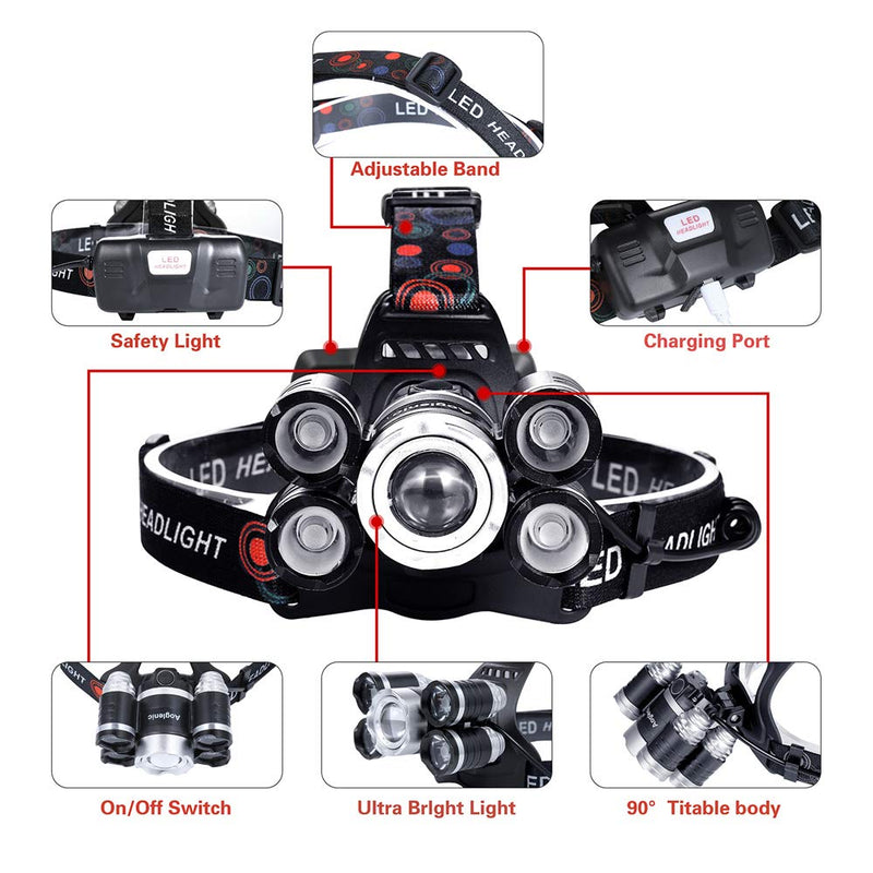 Headlamp 1200 Lumen Ultra Bright LED Work Headlight,Brightest USB Rechargeable Headlamps,4 Modes Waterproof Zoomable Head Lamp Best Headlamps for Adults Camping Cycling Hiking Hunting Outdoors Silver