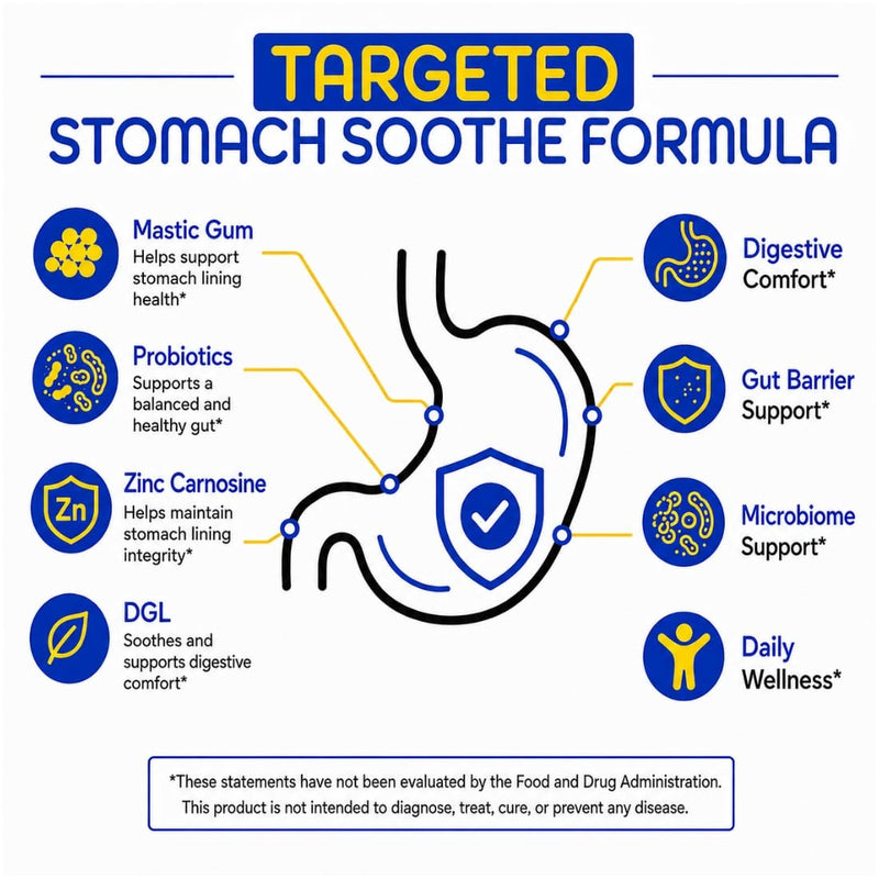 Mastic Gum Stomach Soothe - Stomach Relief h Pylori Support 4 in 1 Mastic Gum Probiotics Zinc Carnosine DGL Licorice Extract - Gut Lining Health Lemon 60 Vegan Gummies
