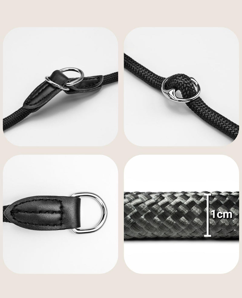 lionto dog collar made of durable nylon for dog training, length 45 cm, 1 cm thickness, pull stop collar for dogs, imitation leather with metal ring & adjustment with stepless slider, black 45 cm length, 1 cm thickness - BeesActive Australia