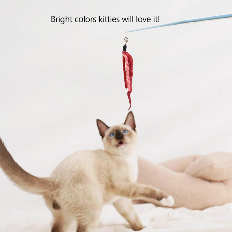 IUHKBH Cat Wands, 2 PCS Interactive Cat Teaser Wand Cat Worm Toys with Ribbon and Bell Pretty Cat Stick Toys for Cats Kittens - BeesActive Australia