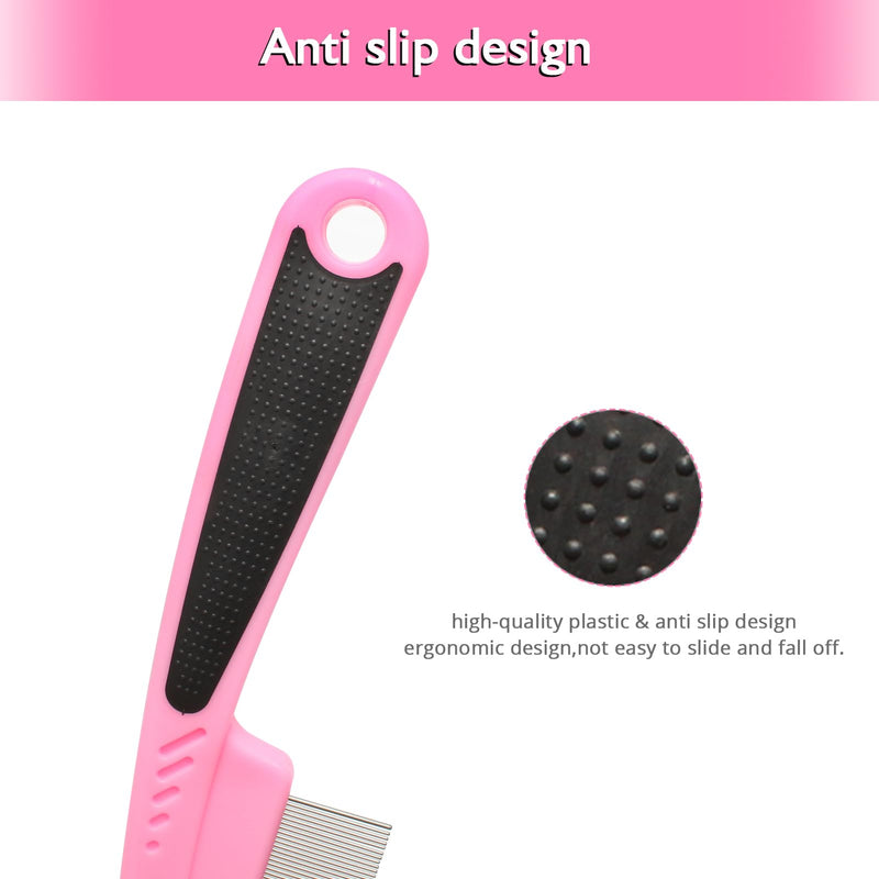 Flea Comb for Dogs and Cats - Lice Comb with Rubber Handle - Promotes Hair Growth and Removes Loose Hair, Knots, and Flakes Flea Brush for Pets - Good for Pet Owners, Vets, and Groomers (Pink) Pink - BeesActive Australia
