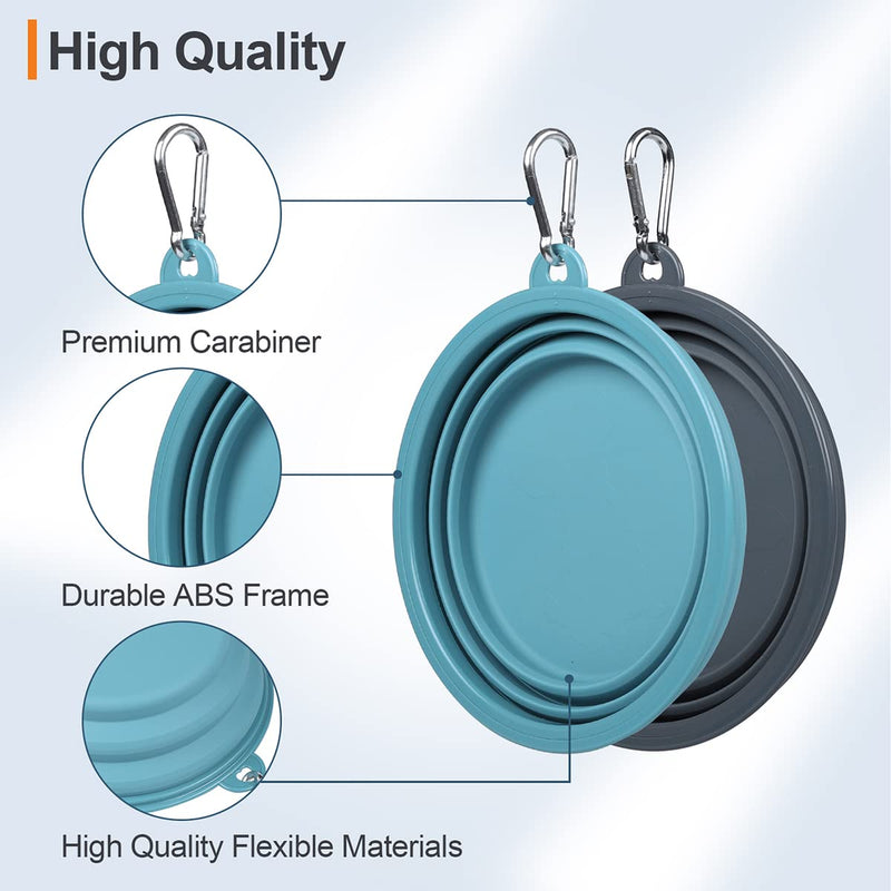 Kytely Collapsible Dog Bowls Medium (650ml), 2 Pack Travel Dog Bowls for Dog Cat, Portable Dog Water Food Bowl with Clasp, Pet Cat Feeding Cup Dish for Outdoor, Travel, Walking, Parking Lake Blue & Grey - BeesActive Australia