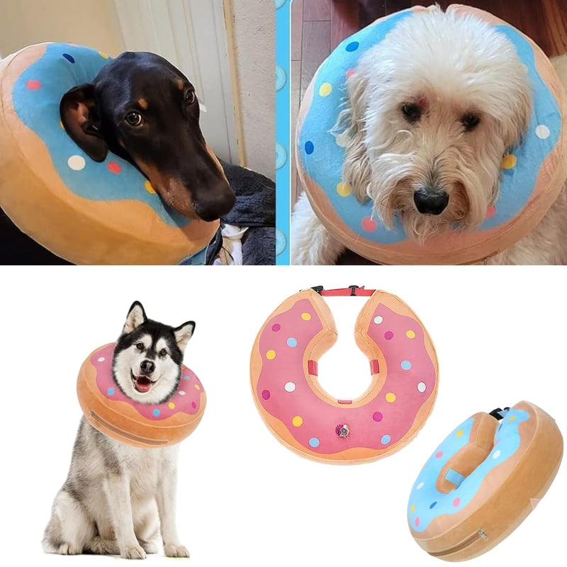 LittleBean Inflatable Neck Brace Dog Cat Protective Collar Collars for Pets Dog Collar Leak Protection for Recovery After Surgery or Wounds (Pink Donuts, [Neck: 16"-18.5"] XL) Pink Donuts - BeesActive Australia