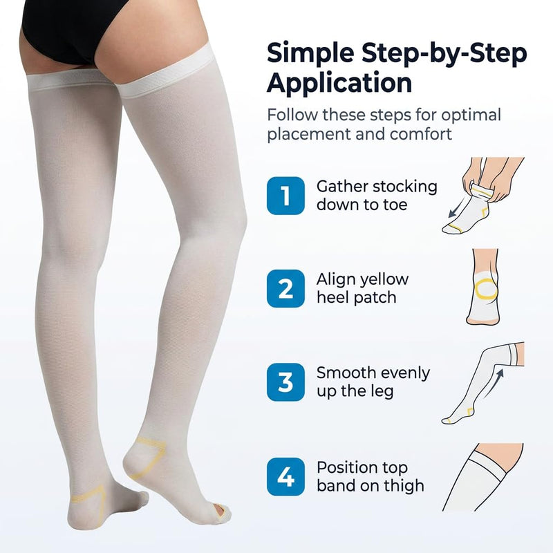 Anti Embolism Compression Stockings, Thigh High Unisex Ted Hose Socks 15-20 mmHg Moderate Level Large