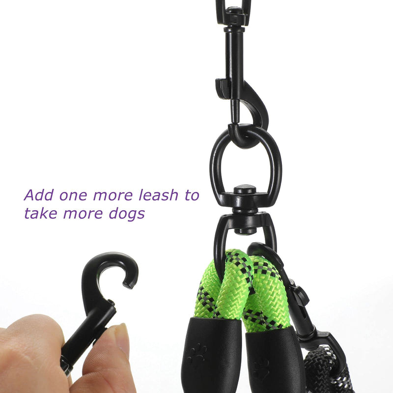 Double Dog Leash Reflective Detachable Coupler and Tangle Free, Support add to Multiple Rope Leash Control with Padded Handle for Large and Medium Dogs Walking (Classic Black, Double Leash) Classic Black - BeesActive Australia