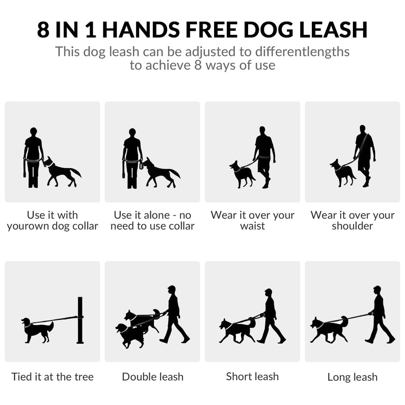 8.2ft Hands Free Dog Leash,Versatile Waist & Crossbody Lead for Medium Dogs,Waterproof & Adjustable for Running Jogging Walking, 360° Swivel Metal Buckle (Black) Black