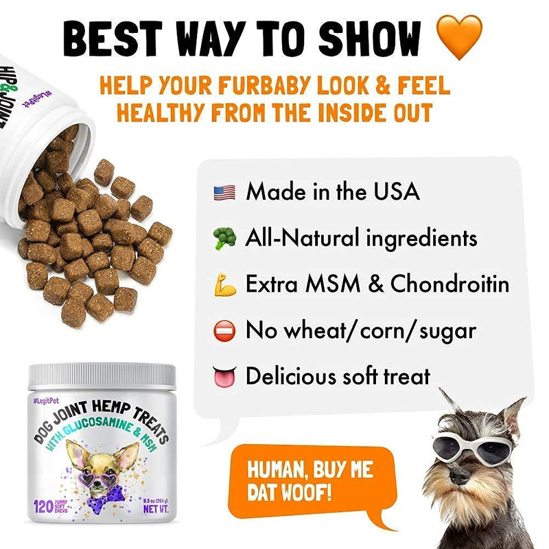 LEGITPET Calming Hemp Treats for Dogs 120 Soft Chews and Hemp Hip & Joint Supplement for Dogs 120 Soft Chews Bundle - Natural Pain Relief and Mobility - Dog Anxiety Relief - Made in USA