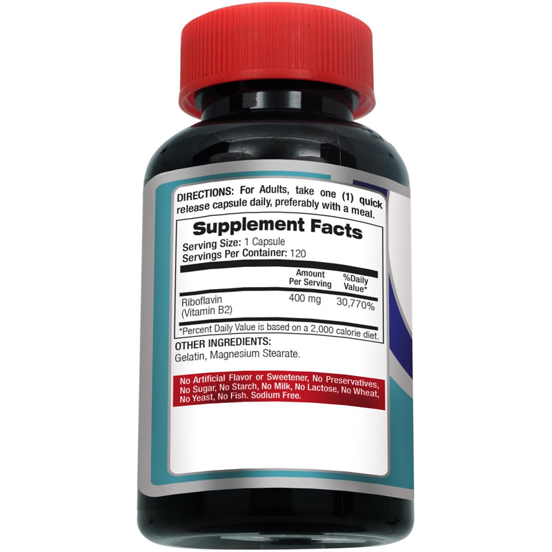 FITO MEDIC'S Lab | Vitamin b2 |120 Capsules | 400 mg | riboflavin 400mg | b2 Vitamin 400mg | b2 | riboflavin | Ultra high Absorption.