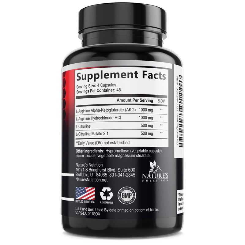 Nitric Oxide Booster Extra Strength - 3X Strength L-Arginine & Citrulline Supplement - Best Nitric Oxide Supplements for Men - Supports Muscle, Heart Health, Energy - Bottled in USA - 180 Capsules 180 Count (Pack of 1)