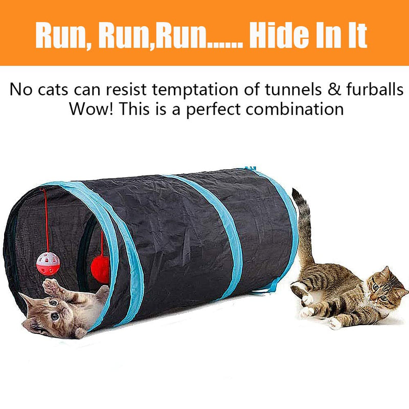 21 Pcs Cat Toys for Indoor Cats Collapsible Cat Tunnel Interactive Feather Teaser Wand Ball Toy for Kitten Cats Black - BeesActive Australia