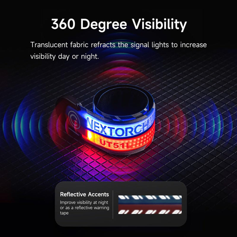 NEXTORCH Rechargeable LED Slap Bracelet, Emergency Flashing Strobe Lights, Law Enforcement Police Night Security Flashlight, Bikes Riding Cycling Safety, Reflective Running Lights for Runners 1 Pack UT51 Large