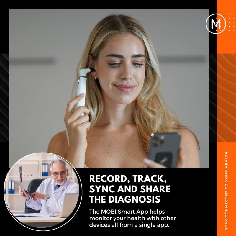 MOBI Connect Wi-Fi Otoscope for Ears, Nose & Throat - 1080P HD Lens, Multi-Axis Gyroscope, 6 LED Lights, 90+ Min Use, 3 Ear Speculum, Suitable for Adults & Children - BeesActive Australia