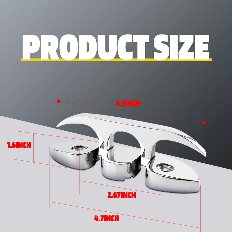 Pacify 2 Pack Folding Boat Cleats 316 Stainless Steel 4.5/5/6 Inch Flip-Up Dock Cleats Marine Grade Retractable Boat Cleat for Deck, Dock, Kayak, Mooring, Rope Line with Fasteners 4.5inch - BeesActive Australia