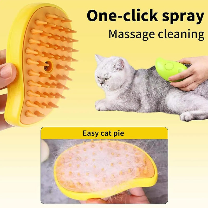 3 In1 Steamy Cat Brush for Massage,Multifunctional Cat Dog Hair Brush for Removing Tangled and Loose Hair, Pet Grooming Brush Hair Removal Comb for Cat and Dog, Yellow - BeesActive Australia