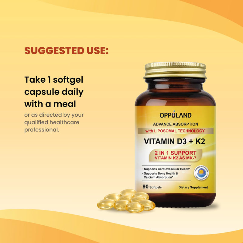 Vitamin D3 + K2 5000 IU - Liposomal Technology for Enhanced Absorption - MK-7 Vitamin K2 100mcg - Supports Bone & Calcium Metabolism - D3K2 Supplement for Men & Women - 90 Softgels 90 Count (Pack of 1)