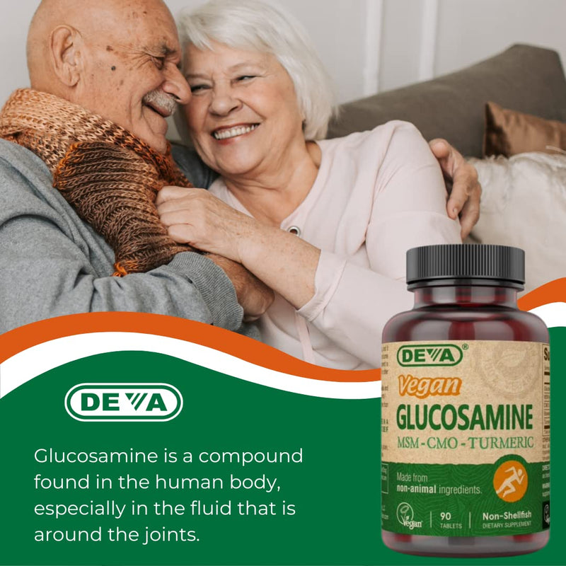 DEVA Vegan Glucosamine-MSM-CMO & Turmeric Supplement - Gluten Free Plant Based Nutritional Supplement - 90 Tablets (Pack of 2) 90 Count (Pack of 2)