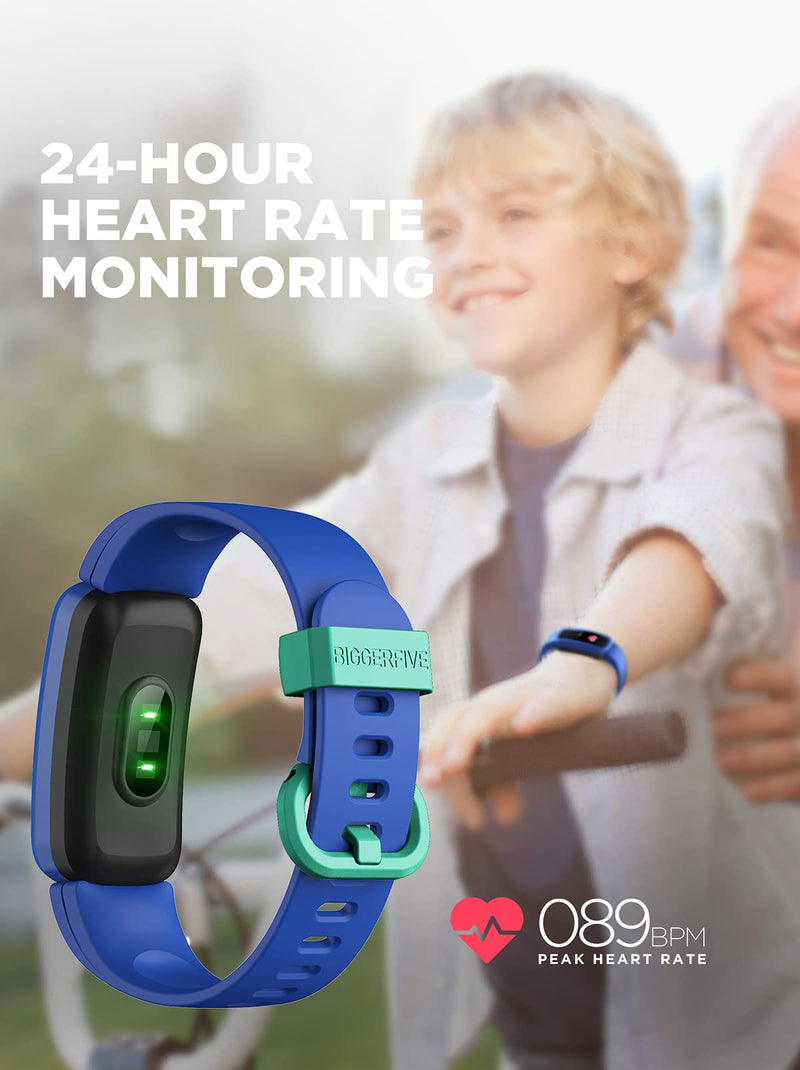 BIGGERFIVE Vigor Kids Fitness Tracker for Girls & Boys Ages 5-15, Kids Watch with IP68 Waterproof, Pedometer, Activity Tracker with Heart Rate & Sleep Monitor, Calorie & Step Counter Watch Blue - BeesActive Australia