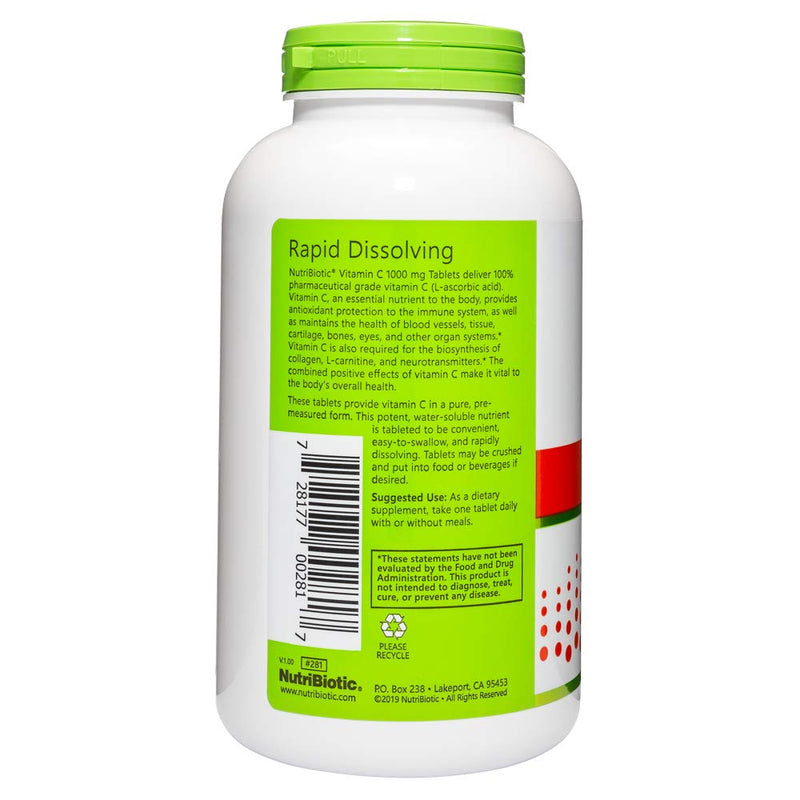 NutriBiotic - Vitamin C 1000 Mg, 250 Count Tablets | Essential Immune & Antioxidant Collagen Support Supplement | Pharmaceutical Grade L-Ascorbic Acid | Vegan, Non-GMO & Gluten Free
