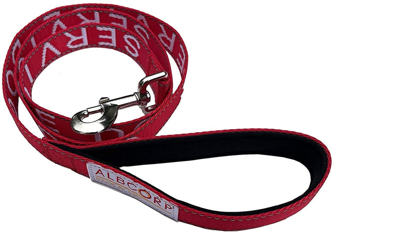Albcorp Service Dog Leash - Embroidered- with Padded Neoprene Handle and Reflective threads, 4 Feet, for Harnesses, Vests or Collars, Red - BeesActive Australia