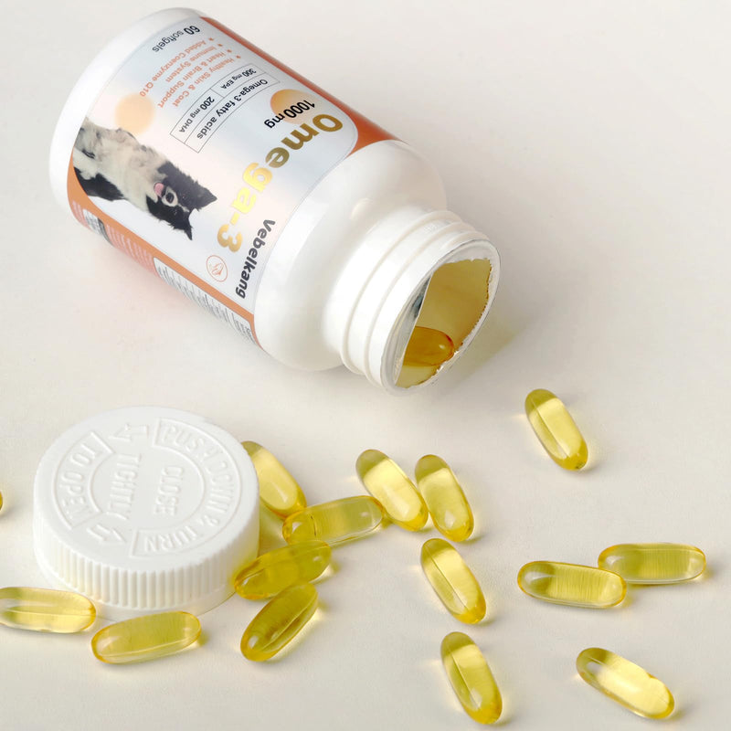 Fish Oil for Dogs-Promotes Heart, Skin, Coat, & Immune Health，Fish Oil containing EPA, DHA, and Coenzyme Q10, Suitable for All Dog Breeds， All Natural Supplement for Pets-60 Counts 1 bottle