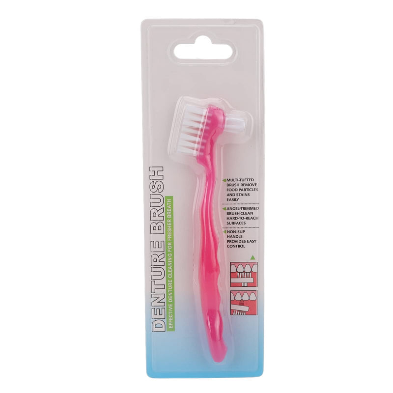 HURRISE Denture Brush, Denture Toothbrush False Teeth Brush, False Teeth Brush, Dirt Removal, Plaque Removal Ergonomic Double Sided Soft Hair Portable Professional () Pink