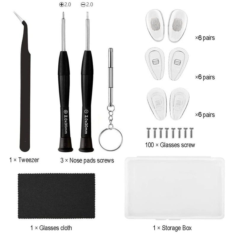 18 Pairs Eyeglass Nose Pads, Eyeglasses Repair Kit with Screwdrivers, Nose Pads, Screws, Tweezer, Cleaning Cloth for Glasses, Glasses and Sunglass Nose Pad Replacement - BeesActive Australia