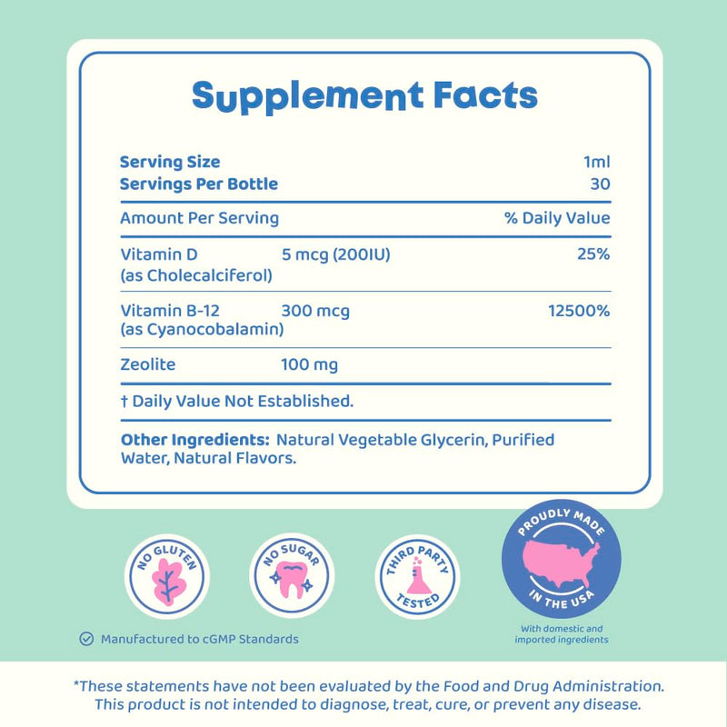 JoySpring DetoxZee Kids Metal Detox Zeolite Drops, 30 Servings, 3+ | Clinoptilolite mineral with Vitamin D3 and B12, supports gut and daily wellness, sugar-free, no pills, mixes into any drink 1 Fl Oz (Pack of 1)