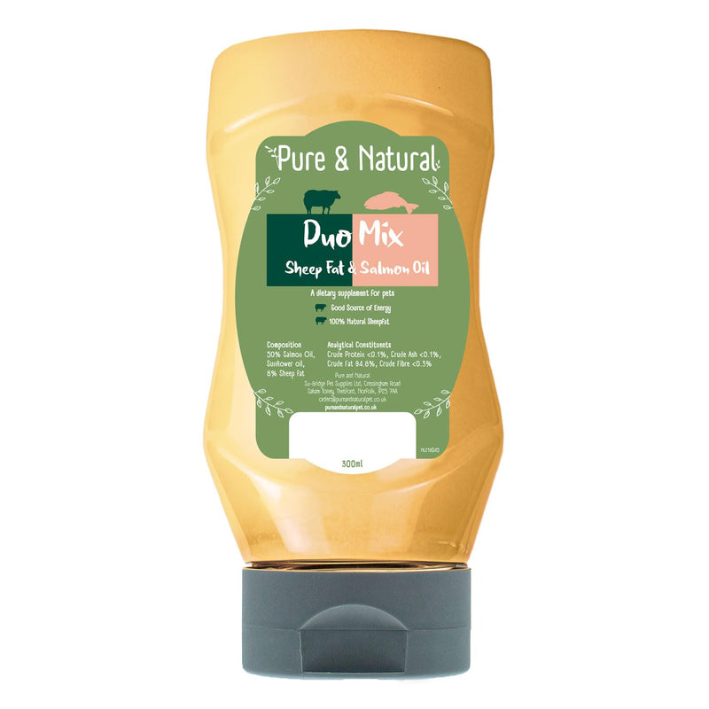 Pure & Natural Duo Sheep/Salmon Oil for Dogs & Cats, 300ml - Omega 3 Fish Oil for Dogs with Liquid Sheep Fat for Joint Health, Dog Food Topper, Weight Gainer & Coat Supplement for Dogs
