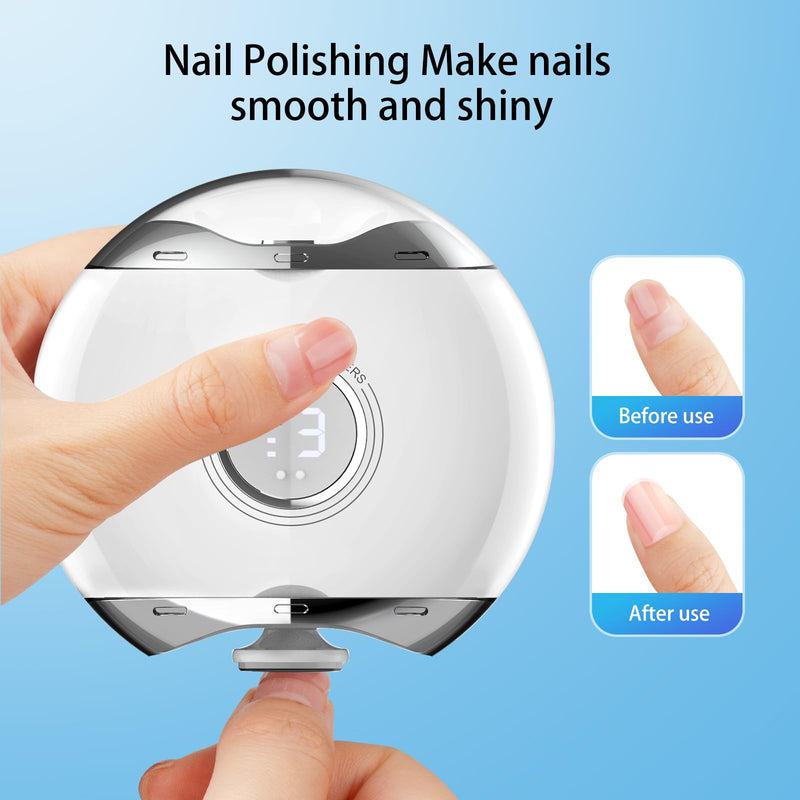 Electric Nail Clipper with LED Light & 3 Speeds, Fingernail Cutter and Polisher and Exfoliating 3 in 1 Nail Scraps Storage Rechargeable Safety Fingernail Trimmer for Baby Seniors and Adult White With Clear