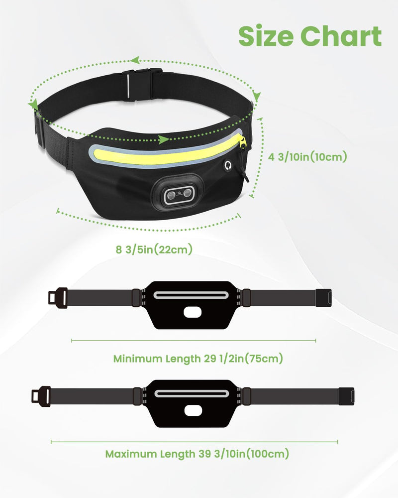 Slim Fanny Pack for Men Women, Running Belt Bag Waist Pack with Removable Rechargeable RGB Night Light & Reflective Tape, Running Pouch Belt Phone Holder with Earphones Hole