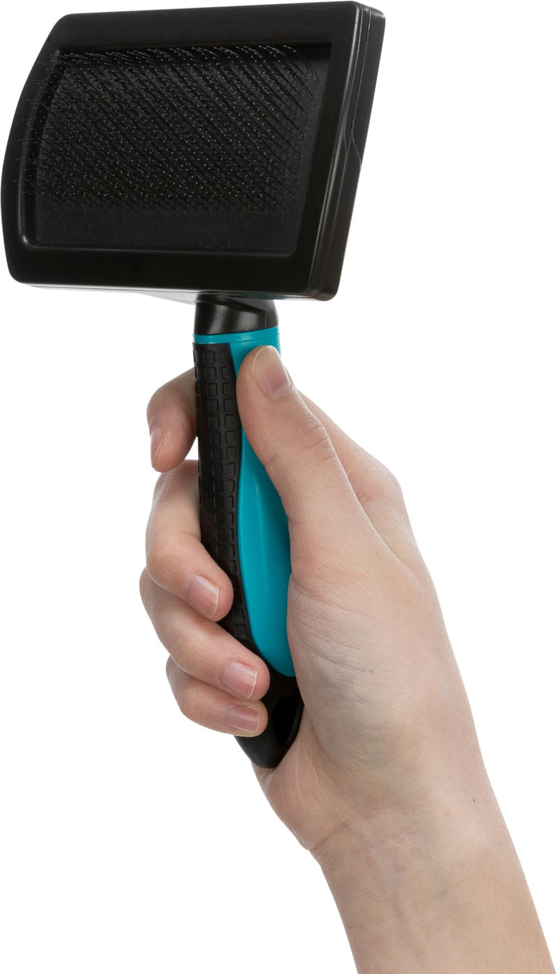 TRIXIE soft brush for grooming - soft metal bristles - rubberized plastic handle - black/blue - 12 x 20 cm - 24133 - BeesActive Australia