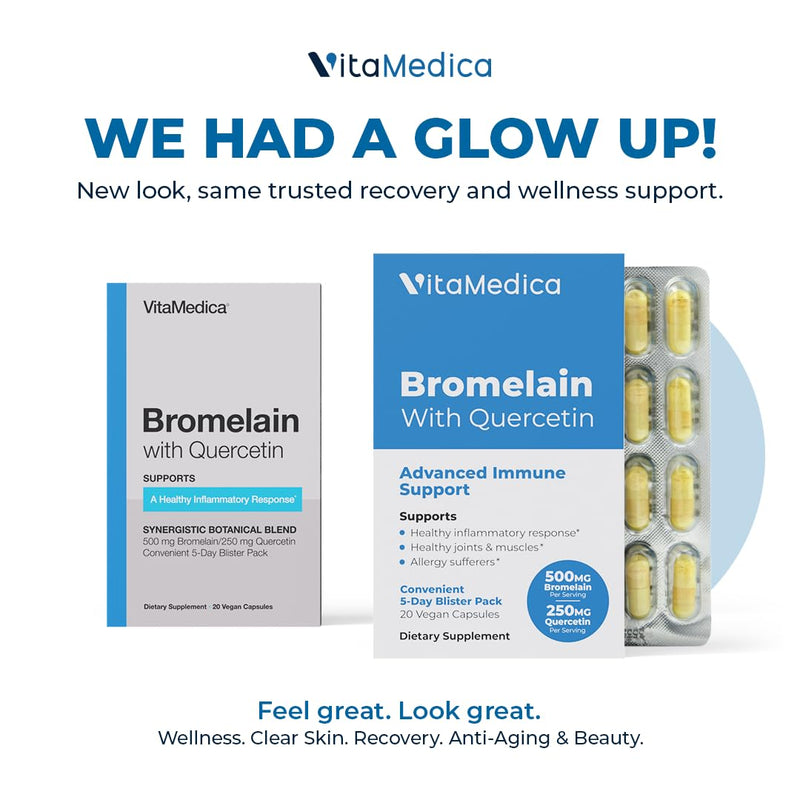 VitaMedica Bromelain with Quercetin Supplement | 2400 GDU/Gram Vegan Capsules for Healthy Tissues, Joint and Muscle Support | Plant Based Natural Formula | 20 Ct | 5 Day Supply - BeesActive Australia