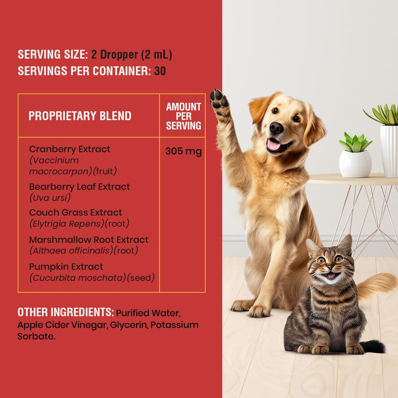 Urinary Tract Infection Treatment for Cats and Dogs - Cranberry UTI Supplement, Kidney and Bladder Support, 2 oz 2oz - BeesActive Australia