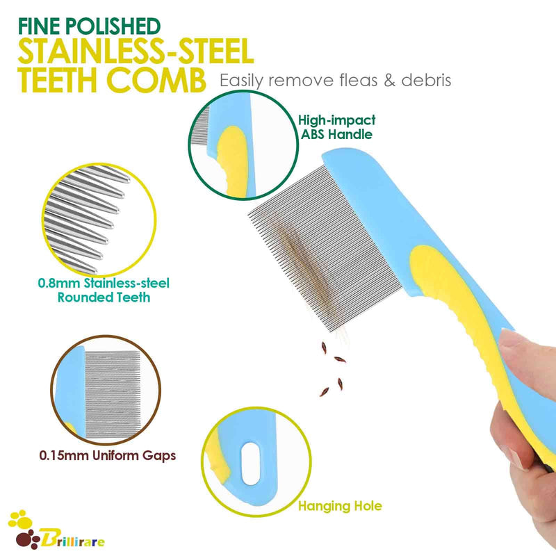 4 Pack Flea Lice Comb, Stainless Steel Dog Cat Grooming Combs with Rounded Teeth, 2-in-1 Double Sided Professional Pet Tear Stain Remover, Dematting Tool for Small, Medium & Large Pets - BeesActive Australia