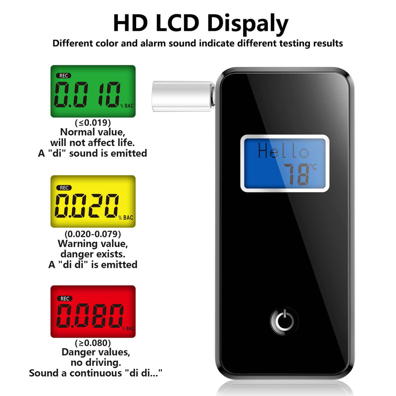 Breathalyzer,Professional-Grade Alcohol Tester with LCD Display,High-Accurate Alcohol Tester with Environment Temperature and Used Records for Home Use (10 Mouthpieces) - BeesActive Australia