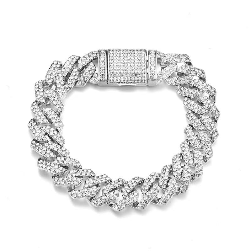 Silver Dog Chain Collar,Metal Diamond Dog Chain Dog Training Chain with Secure Buckle Pet Collars for Large Medium Dogs(Silver 20inch) Silver 20 Inch - BeesActive Australia