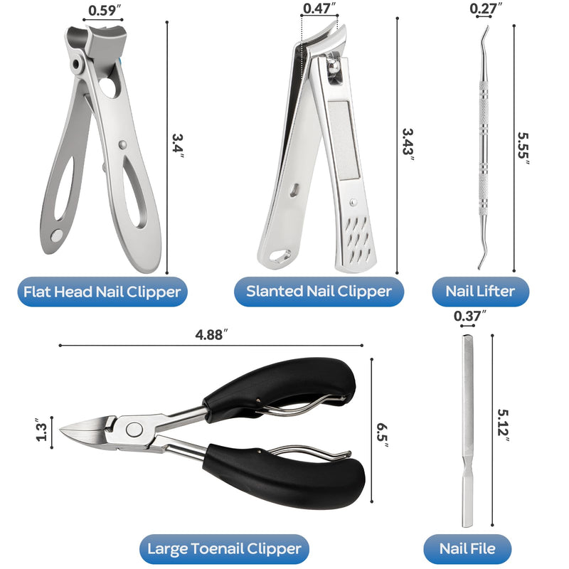 5Pcs Ingrown Toenail Removal Kit, Thick Toenail Clippers for Seniors, Heavy Duty Toenails Clippers for Men, Slanted Nail Clipper with Long Handle, Angled Head Toe Nail Clipper Senior Gift (Silver) 5Pcs Nail Clippers Set-silver - BeesActive Australia