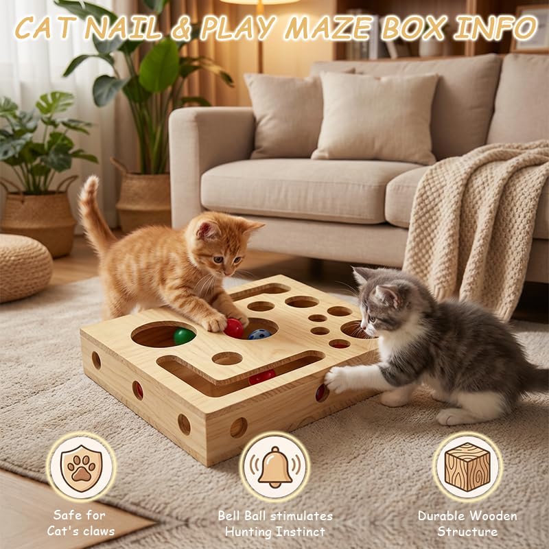 2026 New Cat Scratch Puzzle Enrichment Box, Cat Nail File Box with Sandpaper Inside, Toy Gift for a Cats that Hates Having Its Nails Trimmed, Stress-Free Alternative to Trimming Nails - BeesActive Australia