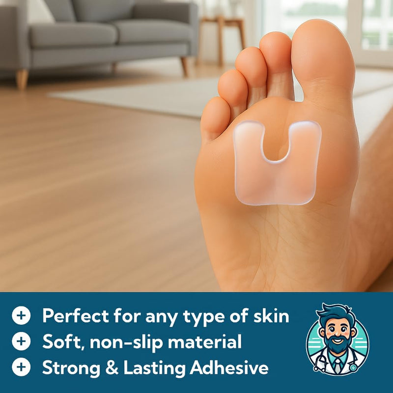 Dr. J's One Step Shop Pressure Relief Pads – Podiatrist Recommended Silicone Cutout for Offloading – 6-Pack Low Profile Soft Gel Cushions for Corns, Calluses, Metatarsalgia Relief and More