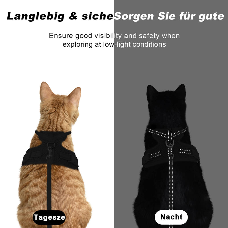 Supet Cat Harness and Leash Set Escape Proof Kitten Harness Adjustable Cat Vest Harness with Reflective Strips Universal Cat Leash and Harness for Cats/Puppies M M (Chest: 44.5-49.5 cm) Black - BeesActive Australia