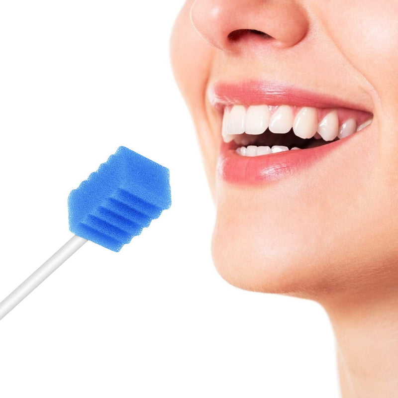 300 Pcs Disposable Oral Swabs – Longer Handle Dental Sponge Swabs for Mouth Cleaning – Unflavored & Individually Wrapped, Soft Foam Mouth Swabs for Daily Oral Hygiene & Personal Care (Blue 300)