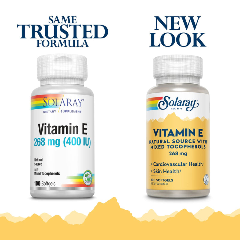 SOLARAY Vitamin E d-Alpha Tocopherol 268mg (400 IU) | Heart & Skin Health, Antioxidant Activity Support | 100ct Unflavored 100 Count (Pack of 1)