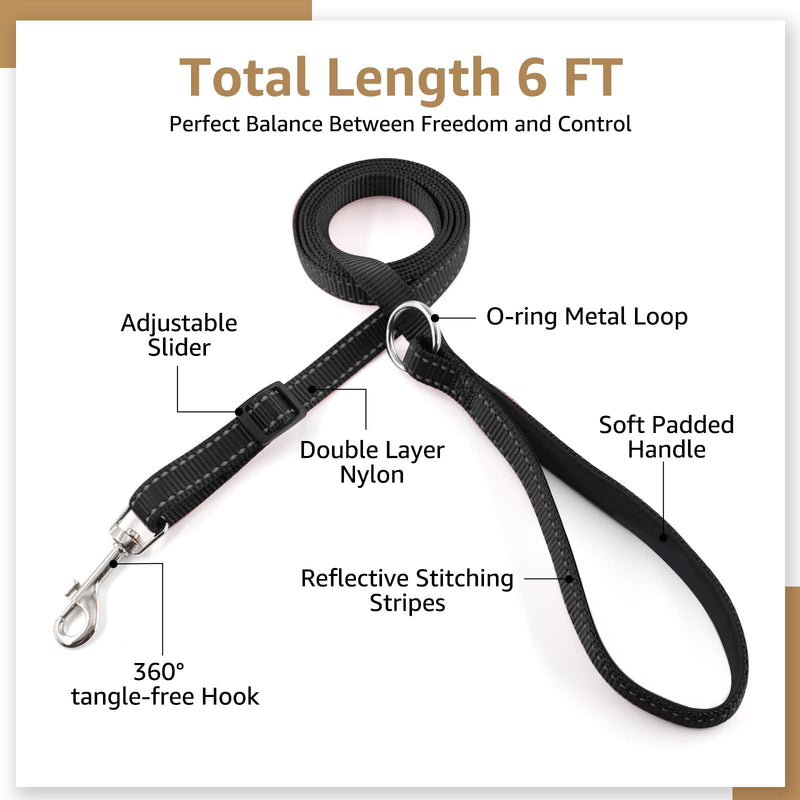 AirTag Dog Collar and Reflective Leash Set Bundle with Airtag Holder Case,Adjustable Padded Nylon Pet Collar for Small Medium Large Dogs(Black, Medium) Black - BeesActive Australia
