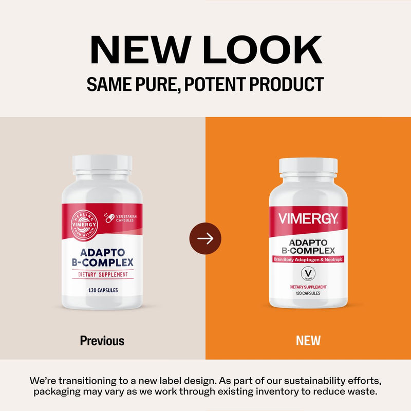 Vimergy Adapto B Complex, 120 Servings – High Potency with 8 B Vitamins, Rhodiola & Hawthorn Berry – Supports Mental Energy, Cognition, Mood - Non-GMO, Kosher, Vegan, No Gluten, No Soy | Supports Mental and Physical Energy*, Brain Body Adaptogen & Noot...