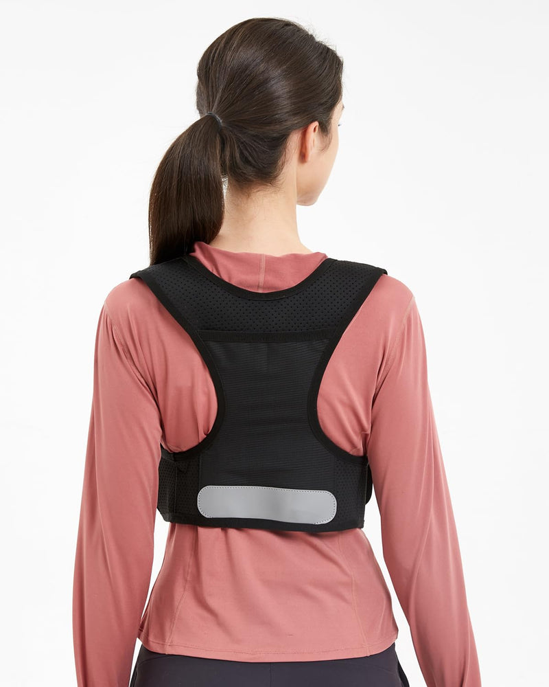 Running Vest for Women Men, USA Original Patent, Adjustable Chest Straps Running Hydration Vest with 500ml Soft Flask, Lightweight Reflective Hydration Backpack for Marathon Medium-Large Black