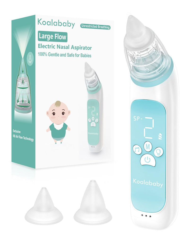Koalababy Large Flow Electric Nasal Aspirator for Baby, Safe Baby Nose Sucker, Nose Cleaner for Toddlers, 3 Suction Levels, Music & Light Soothing Function, Blue