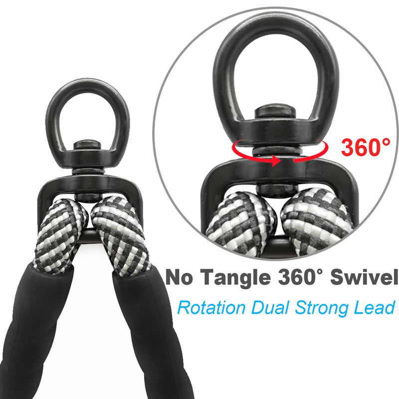 Double Dog Leash Coupler, Tandem Leash for Two Dogs, No Tangle 360° Swivel Rotation Dual Strong Dog Leash Splitter, for Large Medium Small Dogs (33 inch- Large) Black Large (1/2"D x 33"L) - BeesActive Australia
